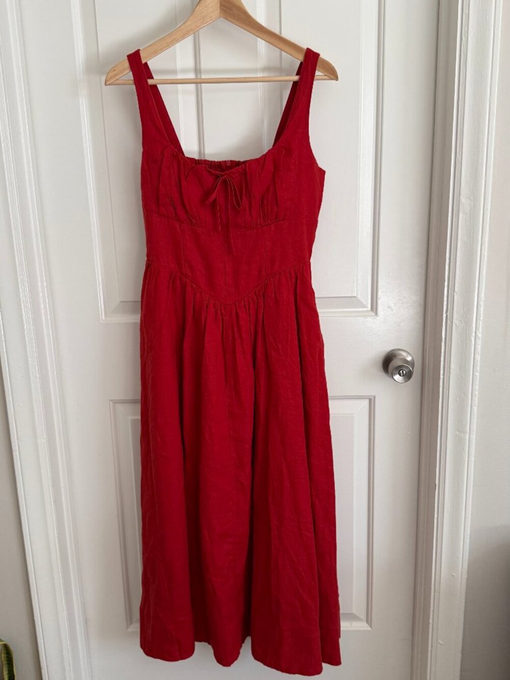 Quince 100% European Linen Corset Midi Dress in Chile, size small